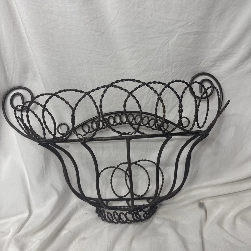 Vintage Victorian Wrought Iron Basket Wall Hang Decorative Storage Planter Wire